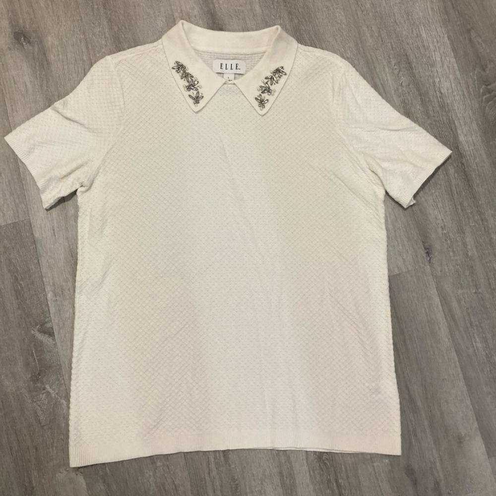 Elle White Collared Short Sleeve Top